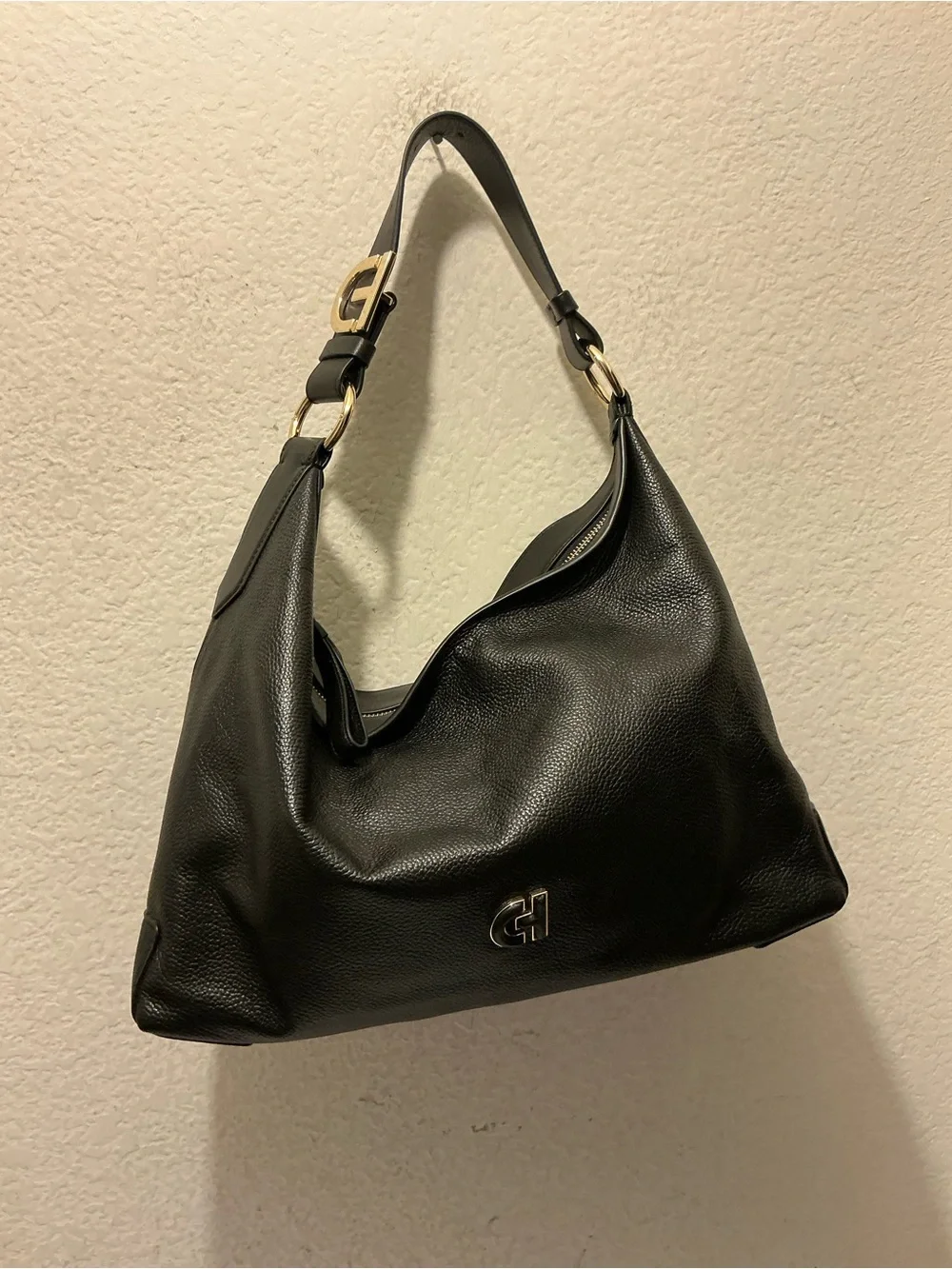 Cole Haan Kamila Black Leather Hobo with Gold Hardware